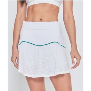 L'Etiole High Rise Tennis Mini Skirt White with Green Trim Women Size L NWT